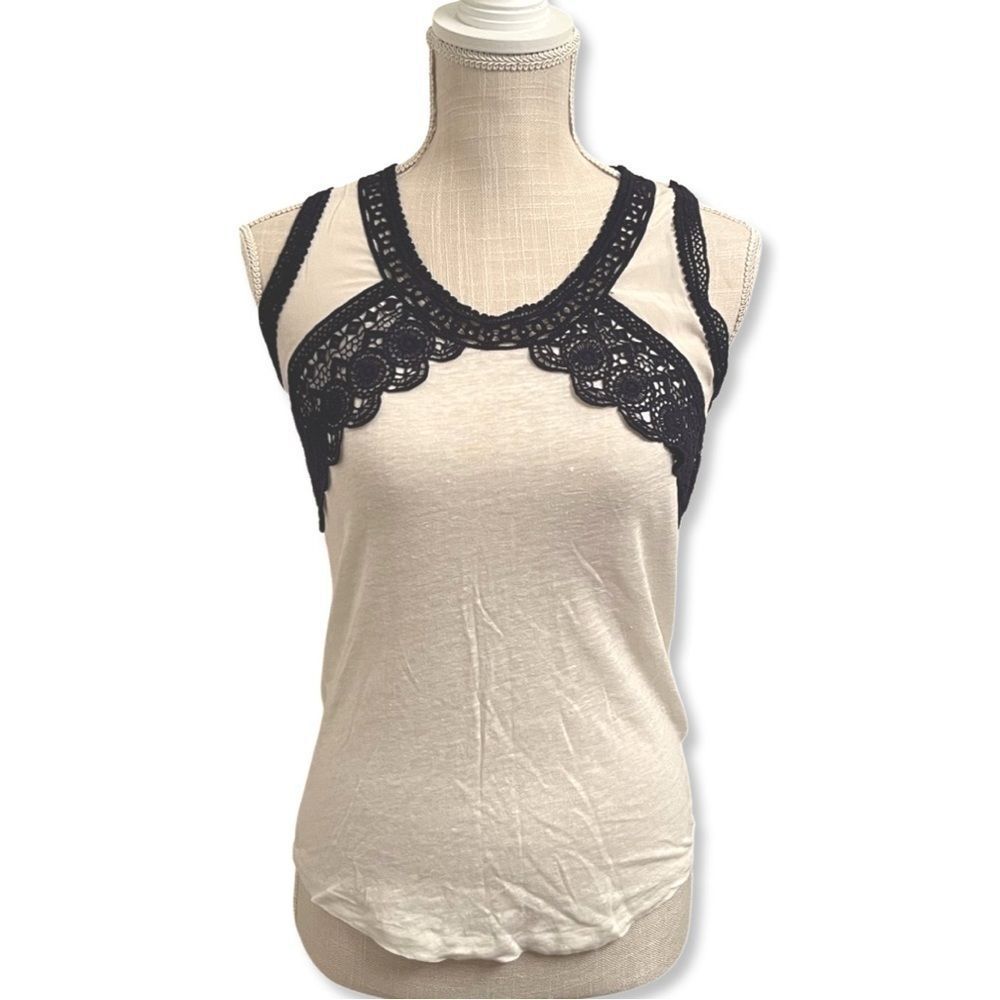 J. Crew | Formal White Cream Tank with Black lace Trim